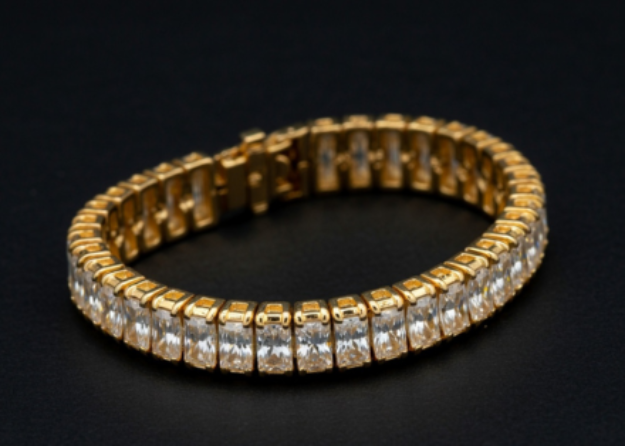 gold plated mens CZ studded tennis bracelet