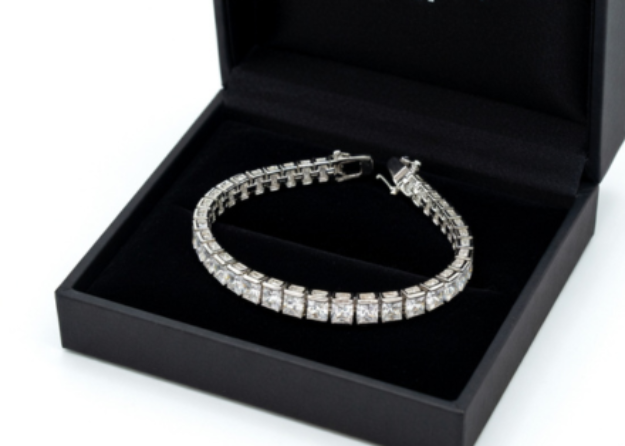 silver plated mens CZ studded tennis bracelet