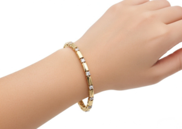 gold plated womens CZ studded tennis bracelet