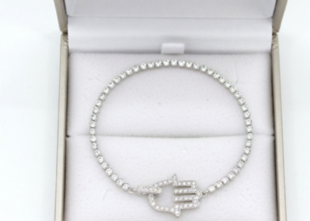 silver plated CZ studded hamsa bracelet