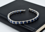Picture of Silver Plated CZ Studded Blue Sapphire Tennis Bracelet