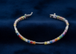 silver plated multicolored stone tennis bracelet