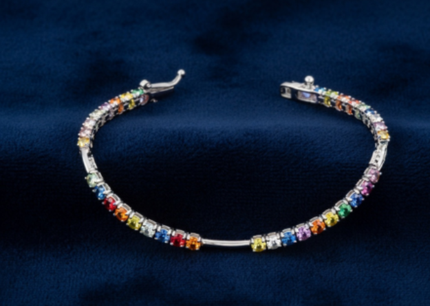silver plated multicolored stone tennis bracelet