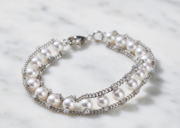 rhodium plated womens pearl bracelet